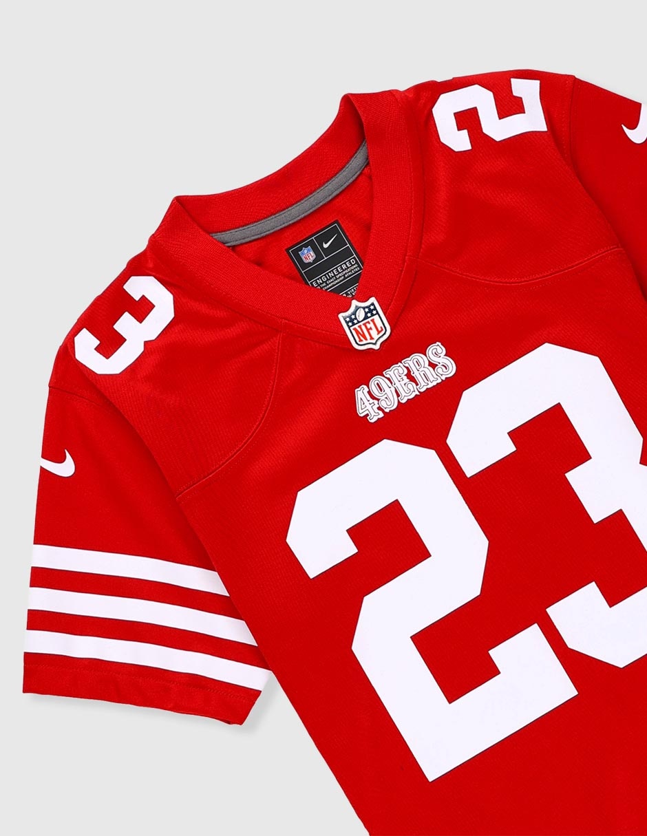 Jersey de San Francisco 49ers local de McCaffrey fan para niño 2