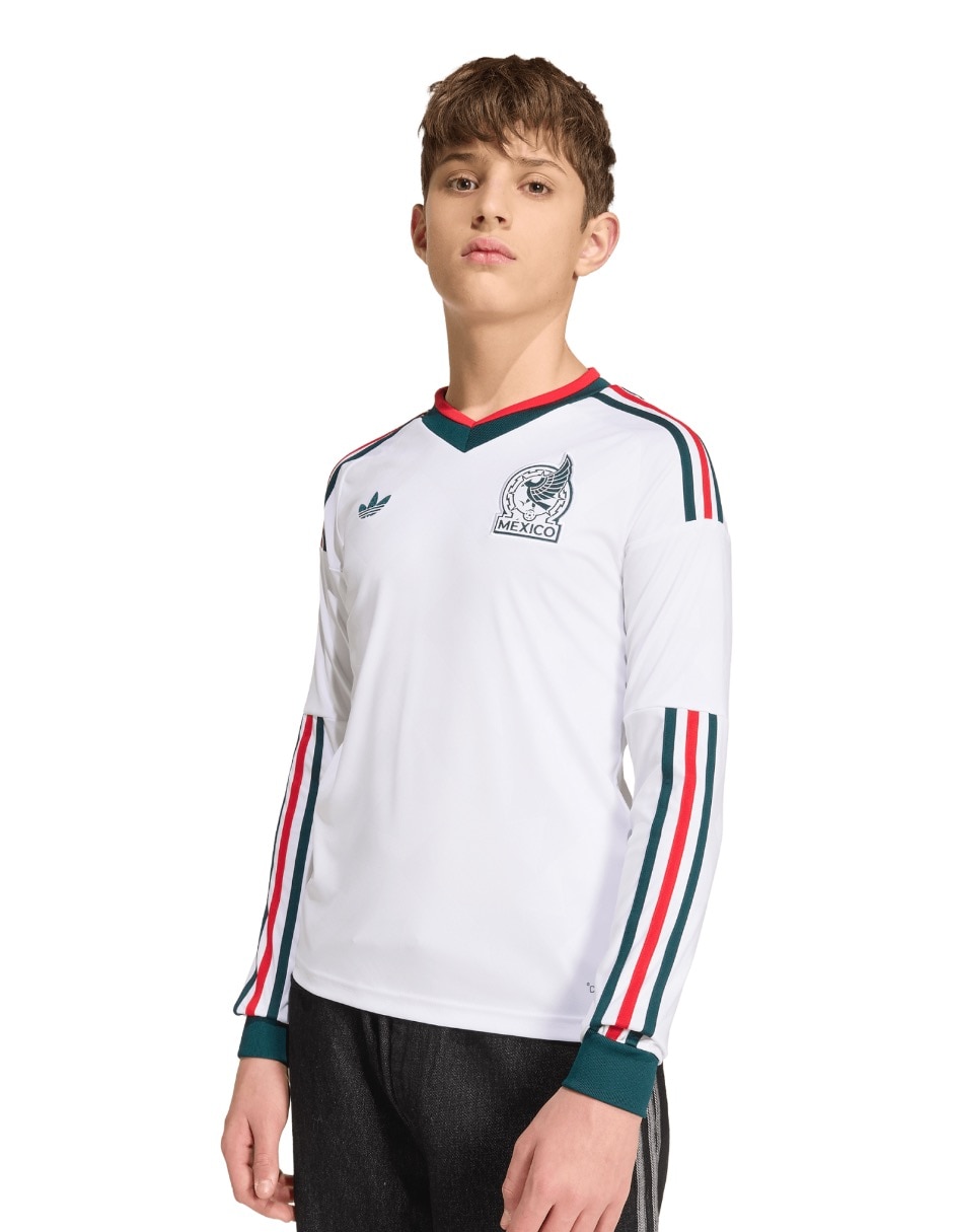 Jersey de Selección Nacional de México visitante manga larga Mundial Adidas fan para niño