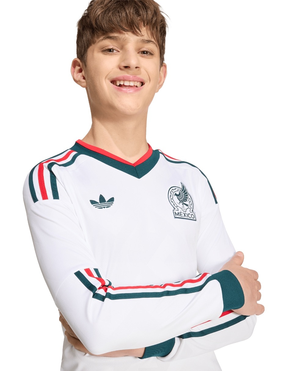 Jersey de Selección Nacional de México visitante manga larga Mundial Adidas fan para niño