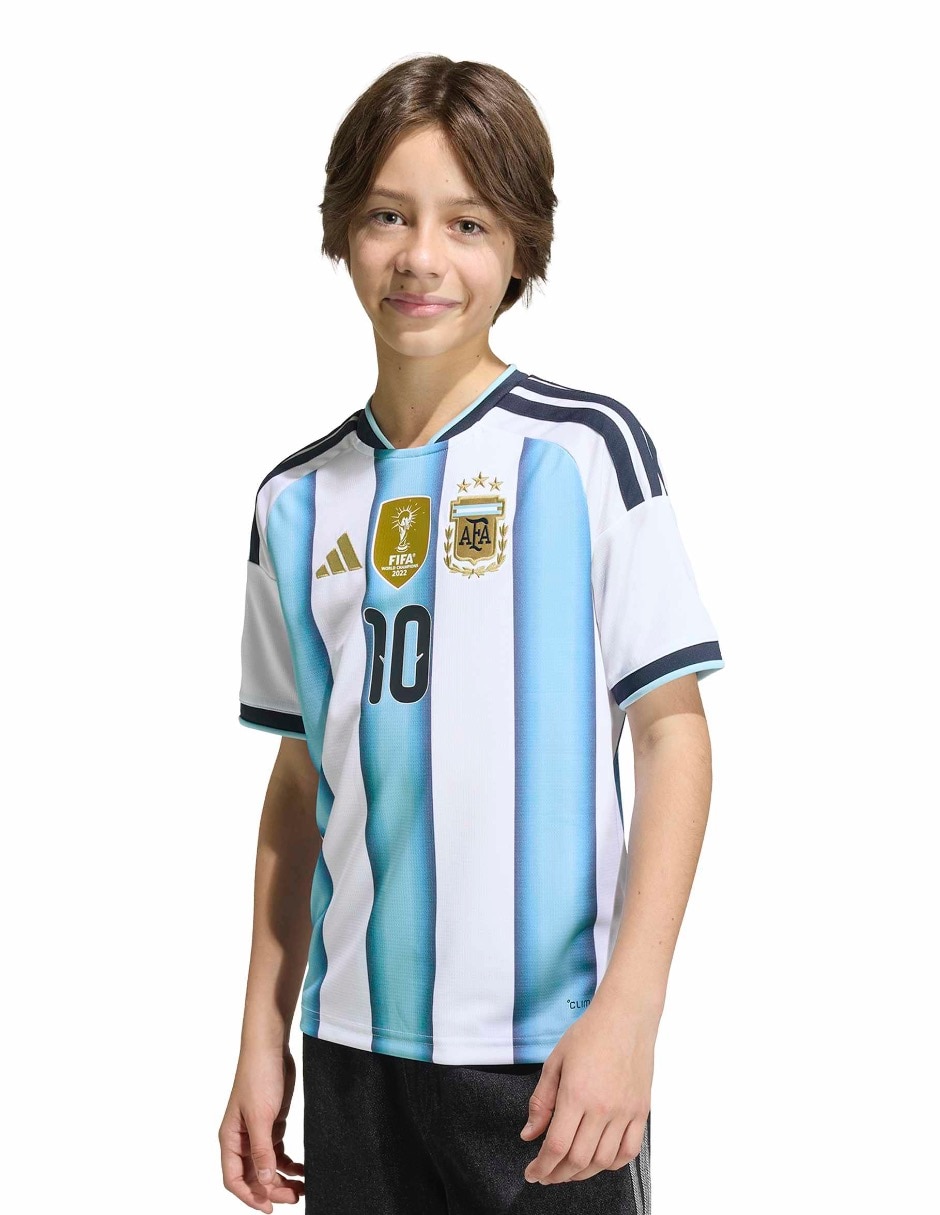 Jersey de Selección de fútbol de Argentina local de Lionel Messi manga corta para niño Jersey de Selección de fútbol de Argentina local de Lionel Messi manga corta para niño