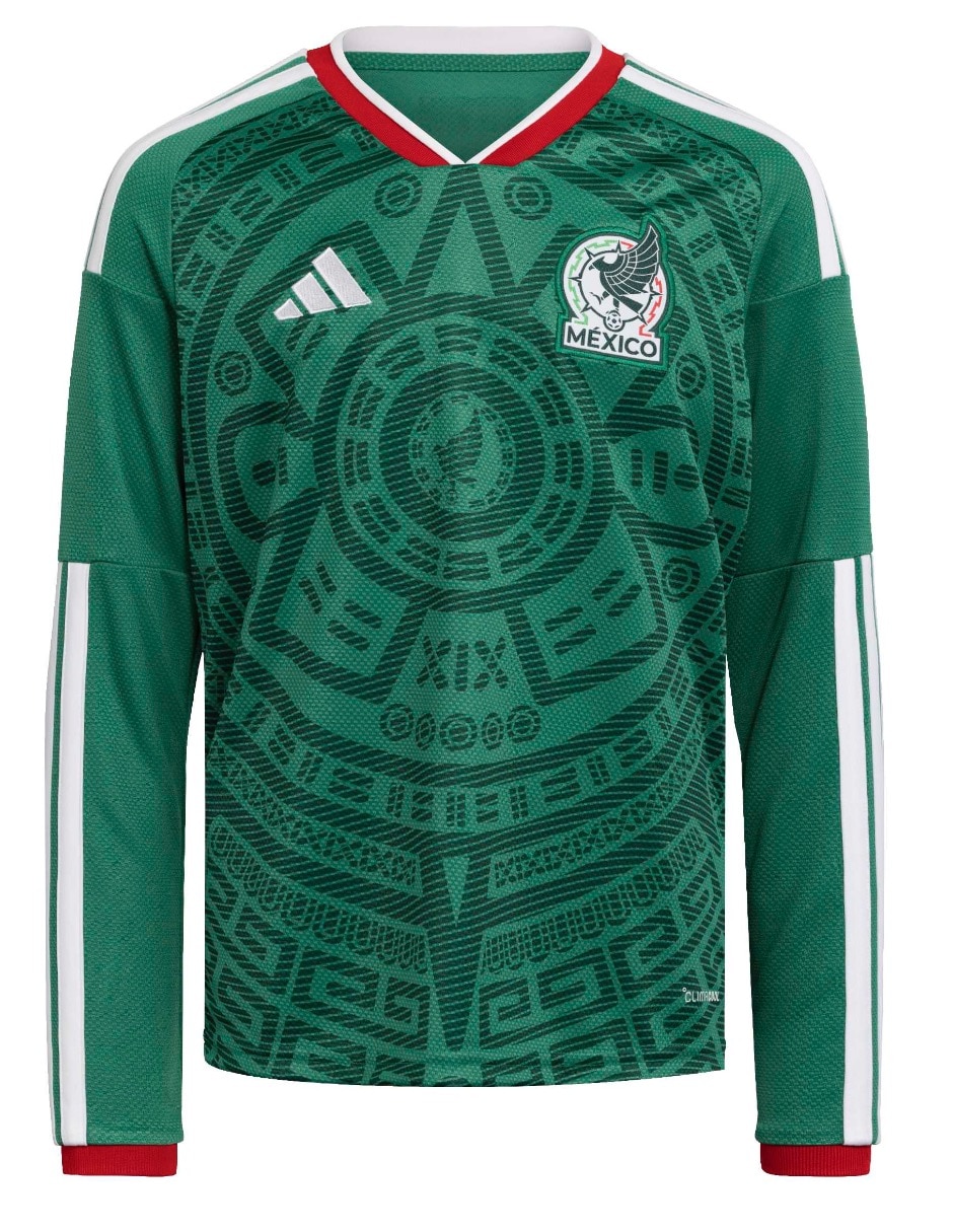 Jersey de Selección Nacional de México local manga larga Mundial Adidas para niño