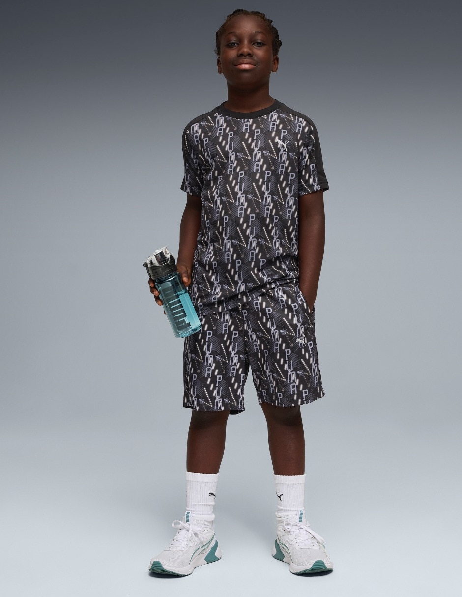 Playera deportiva para entrenamiento Puma Tad Ess Aop Poly Tee B de niño