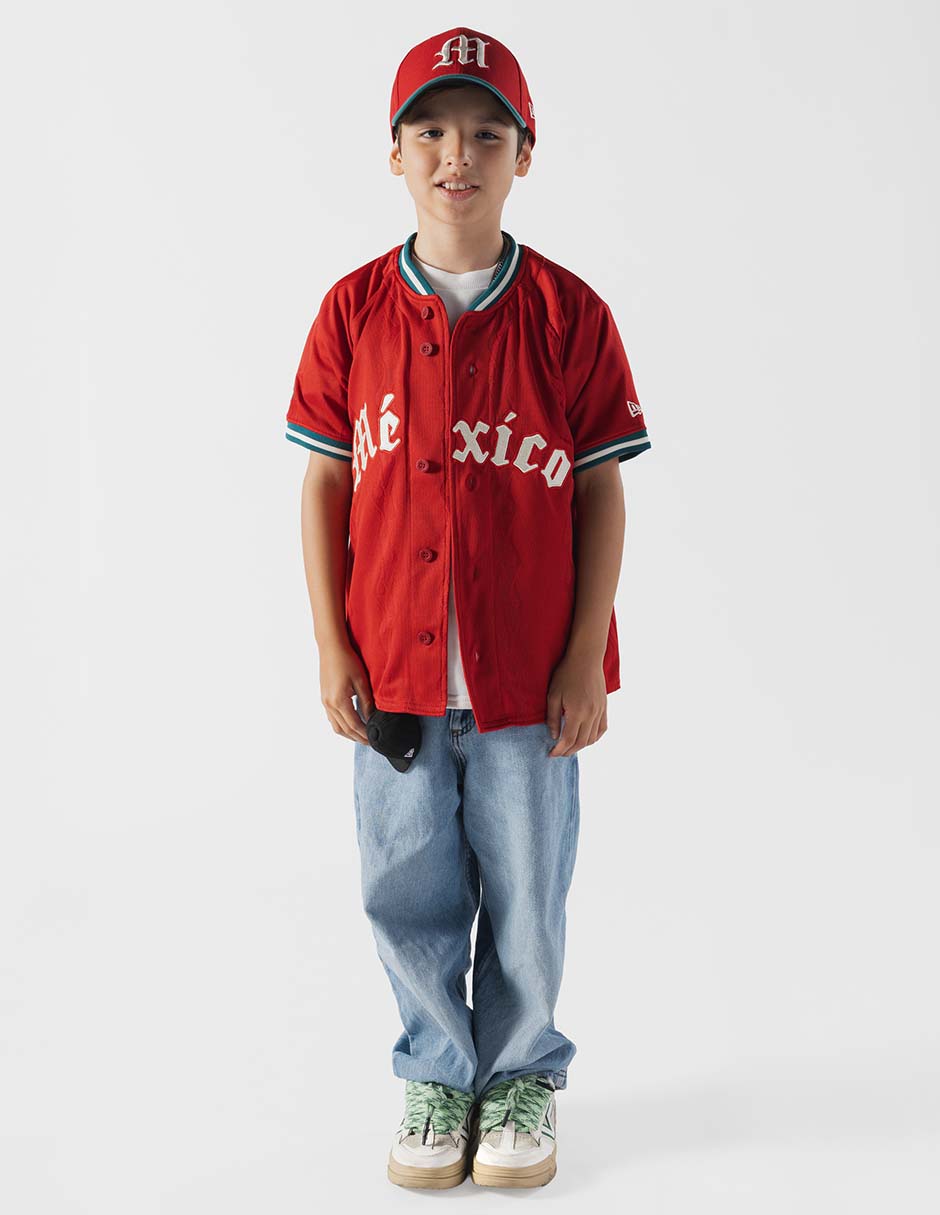 Jersey de diablos rojos del méxico de visitante manga corta New Era para niño