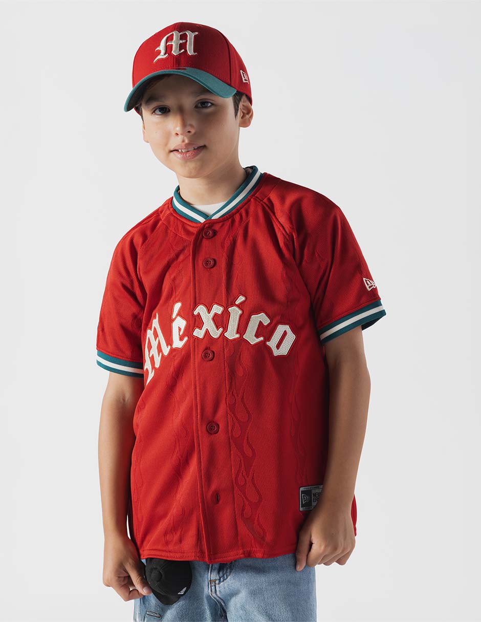 Jersey de diablos rojos del méxico de visitante manga corta New Era para niño