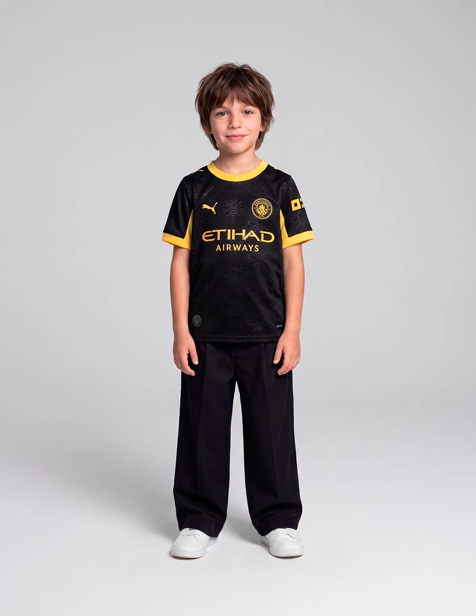 Jersey de manchester city visitante de manga corta jugador para niño 3